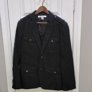 Kenneth Cole New York Black Blazer Military Field Inspired Jacket Coat, Small